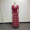 Pleated Women's Gold Foil Printing Dress Feather Rhinestone Blazer Collar Elegant Fake Two Pieces Tie Clothing