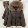 Real Fox Fur Down Coat Female Autumn Winter Warm Hooded Real Fur Duck Down Jacket Long Sleeves Outerwear Women Puffer Jacket