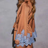 Women Satin Silky Wrap V Neck Lace Trim Tie Waist Bell Sleeve Kimono Mini Dress Party Wedding Guest Y2k Short Dress