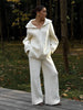 Women's Autumn Winter Collared Half Zip Ribbed Knit 2-Piece Set Oversized Wide Leg Pants Sweater Suit