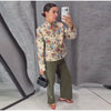 Women Cropped Floral Print Jacket Stand Collar Long Sleeve Button Front Pockets Vintage Loose Short Coat Autumn Chic Blazer