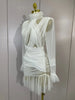 Elegant White High Collar Long Sleeve Solid Mesh Sexy See Through Ruffle Mini Dress Women Evening Club Party Birthday Dresses