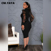 Elegant Women Floral Applique Mesh Long Sleeve Knit Ribbed Sweater Dress Autumn Winter Bodycon Dresses Vestidos