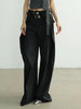 High Elastic Waist Black Pleated Ruffles Long Wide Leg Pants Trousers Women Tide Spring Autumn 1DH8255