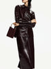 Vintage Women Leather Sets Lapel Single Breasted Jacket Slim Fit Mini Skirt Retro Fashin Female Suit Lady Jacket Skirt Sets