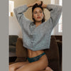 Fuzzy Frog Button Women's Knit Cardigan Long Sleeve Loose Cropped Cardigan Solid Relaxed Knit Top Daily Jackets