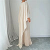 Elegant Cape Sleeve Pleated Maxi Dress for Women, O-Neck Solid Color Loose Flowy Long Dress for Party Wedding