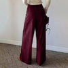 Spring Autumn Loose-Fitting Corduroy Trousers Women's Solid Color Button Pocket Corduroy Wide-Leg Pants Straight Pants