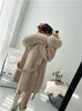 Woolen Coat Oversize Ladies Outerwear Winter Women Natural Fox Fur Collar Cuffs Jacket Hood Cashmere Wool