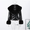 Women's Fur Patchwork Leather Jackets Furry Collar Slim Buttons Full Sleeve Female Coat Autumn Lady Street Outerwear
