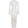Sexy Maxi Dress Women Shoulder Padded Zip Wrapped Bandage Long Sleeve Slit Elegant Solid Office Simple Skinny Bodycon