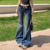 Girls Korean Low Waist Slim Fit Jeans Lady Casual Daily Bell Bottom Pants Women Classic Denim Trousers