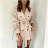 Autumn Winter Khaki Minimalist Women's Trench Coat Sashes Windbreaker Loose Flare Sleeve Double Breasted Trench