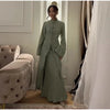 Spring Women Dress Set Minimalist Stand Collar Knot Button Slit Hem Long Dresses All-match Skirts Lady Street Gown