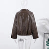 Vintage PU Leather Jacket Autumn Ladies Zipper Lapel Long Sleeve Pocket Coat With Belt Women's Loose Streetwear