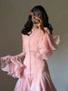 Women's Irregular Pleated Patchwork Long Flare Sleeve Waist Cinching Midi Dresses Female Clothing