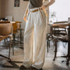 Women's Striped Straight Wide Leg Trousers Old Money White Cotton Linen Texture Thin Breathable Loose Casual Daily Bottoms