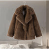 Faux Fur Women's Coat Turn down Collar Long Sleeve Button Pocket Soft Overcoat Thick Warm Winter Outerwear for Ladies