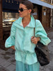 Shiny Fabric Jacket High Stand Collar Loose Puff Sleeve Drawstring Cropped Hem Coat Autumn Daily Lady Sweet Jacket