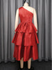 Women Elegant Shiny One Shoulder Ruffle Layered Christmas Party Dresses Date Out Birthday Wedding Guest Event Occasion Gowns