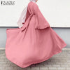Women Muslim Maxi Dress Solid Color O-Neck Long Sleeve Turkish Abaya Robe Casual Elegant Party Oversized Vestidos