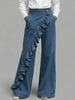 Ruffle Trim Womens Jeans High Waist Vintage Hip Hop Straight Baggy Denim Pants Street Y2K American Style Wide Leg Denim Trouser