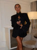 Sexy Black Hollow Blazer Dress Women Elegant Full Sleeve Shoulder Pads Cinched-waist Mini Dresses Lady Evening Partyrobe