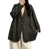 Autumn Office Lady Loose-fit Single Breasted Polka Dot Denim Jacket Notched Long-sleeved Oversize Tops