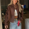 Casual Soft Martini Green Bomber Jackets Women Long Lantern Sleeve Oversized Autumn Winter Coats Outwears
