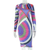 Women's Colorful Stripes Print O-Neck Long Sleeve Waistband Hips Wrapped Dress