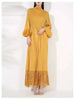 Maxi Dress Women High Neck Long Sleeves Stitching Tassel Hem Solid Color Dresses Female Party Clothing 2DB1143