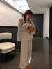 Korean Version of Soft Waxy Lazy Wind Knitting Set Gentle Round Neck Pullover Sweater Wide Leg Pants Two-piece Set Women