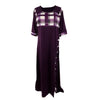Women's Irregular Lattice Patchwork Long Dresses Vintage Buttons O Neck Half Sleeves Casual Lady Commuting Dress