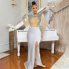 Women Mesh See Through Long Sleeve Diamonds Rhinestones Mermaid Long Dress Fall Evening Sexy Party Dresses Vestidos