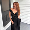 Women Black Mesh Ruched Trailing Strap Dress Glam Square Neck Bodycon Club Outfit Ladies Night Party Apparel