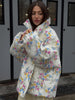Women's Puffer Jacket Oversized Stand Up Collar Zipper Closure Floral Print Warm Cotton Filled Coat Autumn Winter