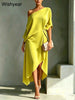 Classy White Dress for Women One-Shoulder Asymmetric Midi Length Loose and Comfortable Ideal for Brunch Church Evening