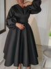 Women Church Dresses A Line Long Lantern Sleeve Turn Down Collar Party Christmas Celebrate Occasion Birthday Stylish African