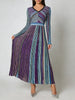 Hit Color Striped Spliced Bright Silk Dresses for Women V Neck Long Sleeve High Waist Knit Dress Female