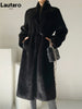 Winter Long Black Elegant Stylish Thick Warm Fluffy Hairy Soft Faux Mink Fur Coat Women Stand Collar Sashes