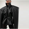 Broad Shoulders Lace up Leather Jacket Lady Zipper Solid Color Long Sleeve Loose Casual Coats Street Women's Jackets