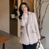 Elegant Plaid Women Blazer French Small Fragrance Raw Edges Tassel Suit Jacket Button Loose Casual Aesthetic Female Coat