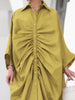 Women's Pleated Black Dresses Long Sleeves Buttoned Solid Color Casual Oversize Lapel Shirts Dress