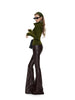 Spring Autumn Long Fitted Soft Black Pu Leather Flare Pants for Women Low Waist Sexy Designer Gyaru Clothes