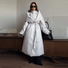 Women's Long Jackets Detachable Shawl Lace Up Waist Cinching Padded Coats Winter Lady Full Sleeve Solid Loose Coat Outerwear
