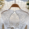 Women's Autumn Mesh Lace Hollow Out White Short Dress Women Micro Flare Sleeve See Through Translucent Sexy Girl's Mini Dress