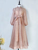 Spring Vintage Diamond Dress Women Stand Collar Lantern Sleeves Single Breasted Elegant Party Dresses Ladies Chiffon Long Robe