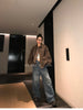 Spring Autumn Cool Handsome Retro Oversized Distressed Brown Soft Faux Leather Jackets for Women Zipper Runway