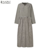 Long Sleeve Gingham Patchwork Maxi Dress V Neck Vintage Holiday Spring Vestidos Women Check Loose Casual Long Dress