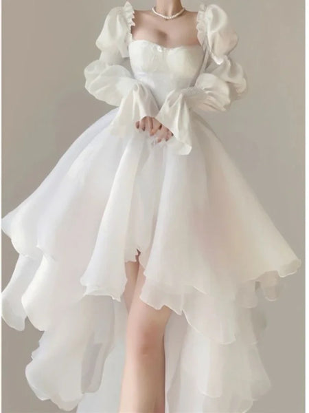 Elegant Heavy Off Shoulder Dresses Early Spring White Dress For Women Y2k Slim Waist Long Sleeve Vestidos De Mujer